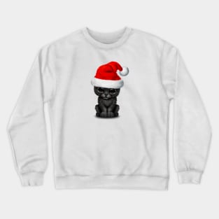 Cute Black Panther Cub Wearing a Santa Hat Crewneck Sweatshirt